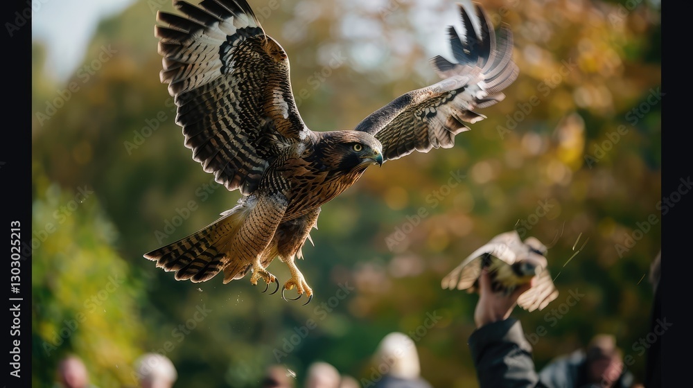 Fototapeta premium Majestic Hawk in Flight During a Nature Encounter Experience