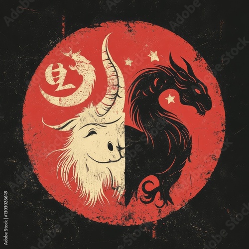 Chinese zodiac animal of the year with minimalist silhouettes
