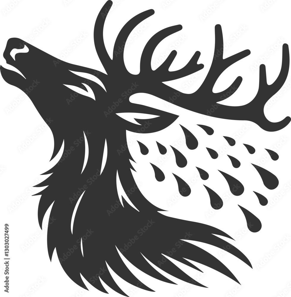Obraz premium A deer shaking its head, shedding water droplets animal silhouette vector