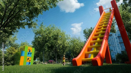 Wallpaper Mural Children Playing on Bright Playground Slide Under Sunny Sky Torontodigital.ca