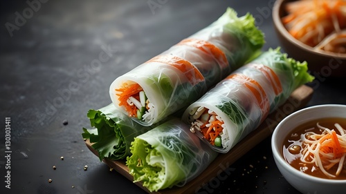 Gourmet Vietnamese spring rolls with beef and crisp vegetables