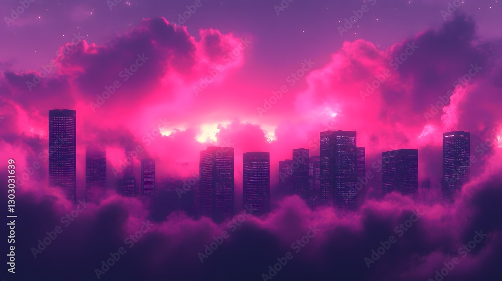 Fototapeta premium Pink Cloudscape City Sunrise