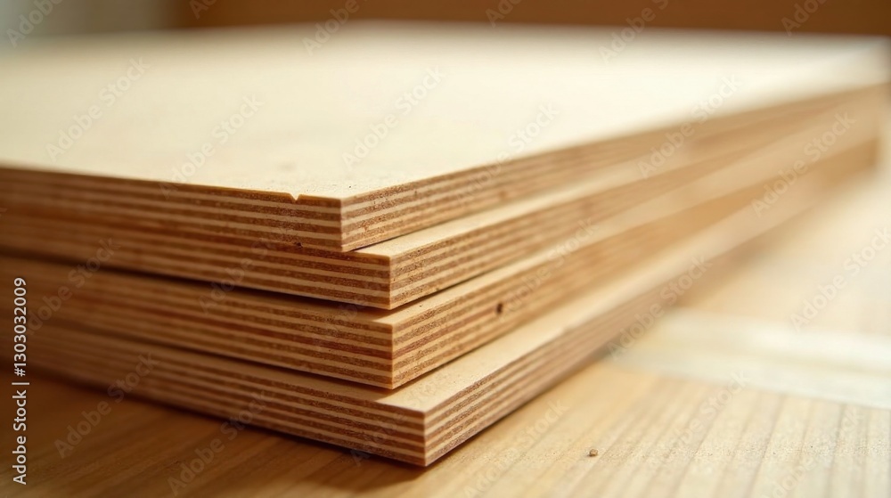 Close-up View of Stacked Birch Plywood Sheets Showing Detailed Wood Grain and Layer Structure Close-up View of Stacked Birch Plywood Sheets Showing Detailed Wood Grain and Layer Structure