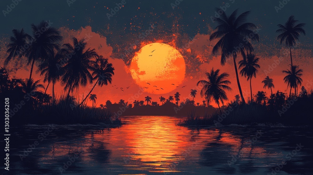 Obraz premium tropical sunset paradise t shirt design