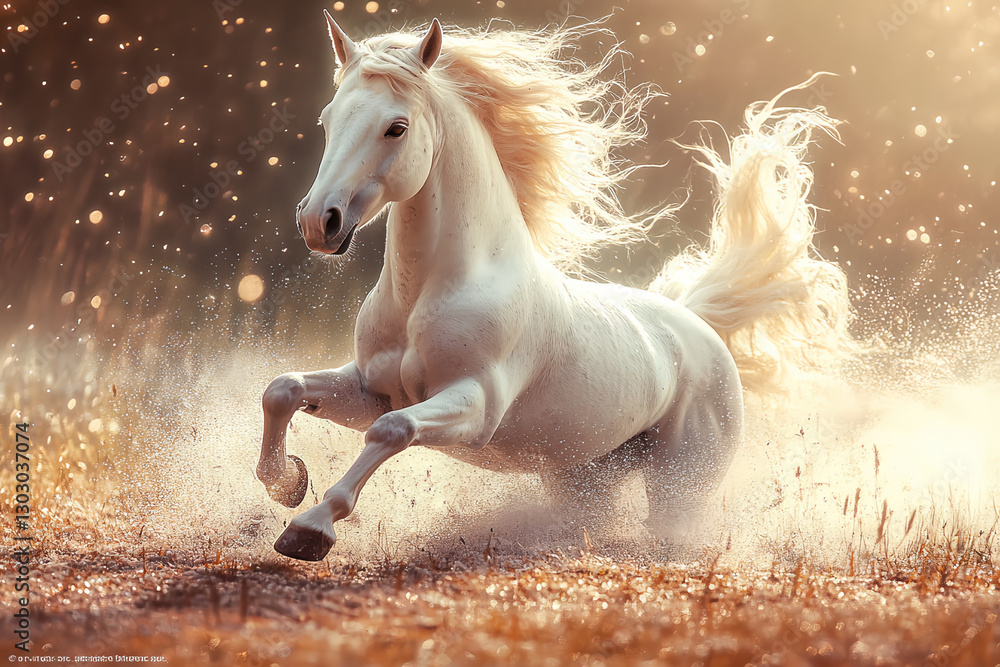 Naklejka premium white horse runs gallop