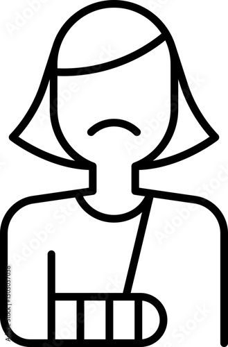 Injured person with arm in a sling line icon