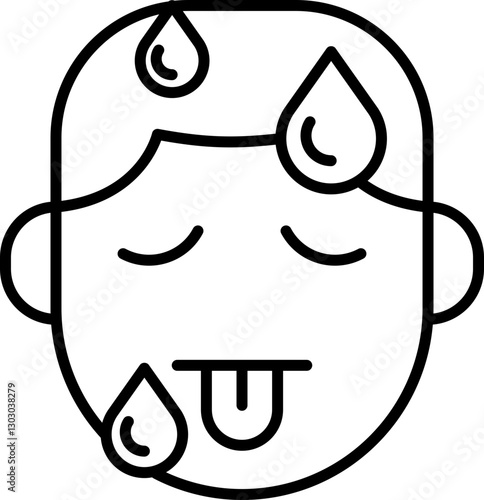 Sweaty cartoon face with tongue out line icon