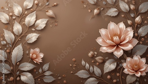 Artistic Background with Earthy Brown and Botanical Art