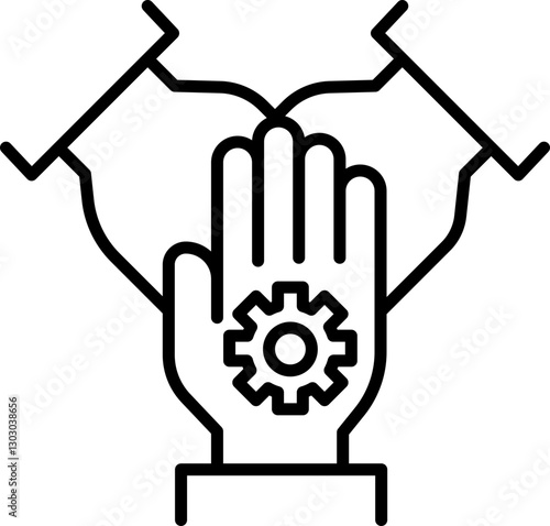 Team collaboration concept with approval checkmark line icon