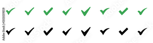 Green and black check mark icon. Check mark vector icon. Checkmark Illustration. Vector symbols set  checkmark isolated on white background. Correct vote choise isolated symbol.