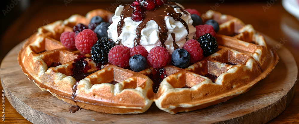 Delicious Waffle With Berries And Whipped Cream Delicious Waffle With Berries And Whipped Cream