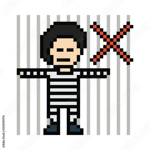 Cute pixel cartoon character prisoner man in jail prison uniform decoration crime prisoner man in prison 8 bit cartoon pixel robber 8bit png vector.