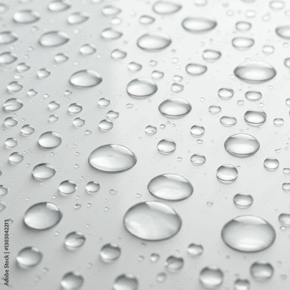 Clear Water Drops with Diffused Reflection of Shining Light on a White Background, Creating a Fresh and Transparent Texture Clear Water Drops with Diffused Reflection of Shining Light on a White Background, Creating a Fresh and Transparent Texture