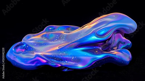 Wallpaper Mural Abstract iridescent liquid sculpture, cosmic nebula, 3D render, digital art, vibrant colors, glowing, shiny, smooth surface, dark background. Torontodigital.ca