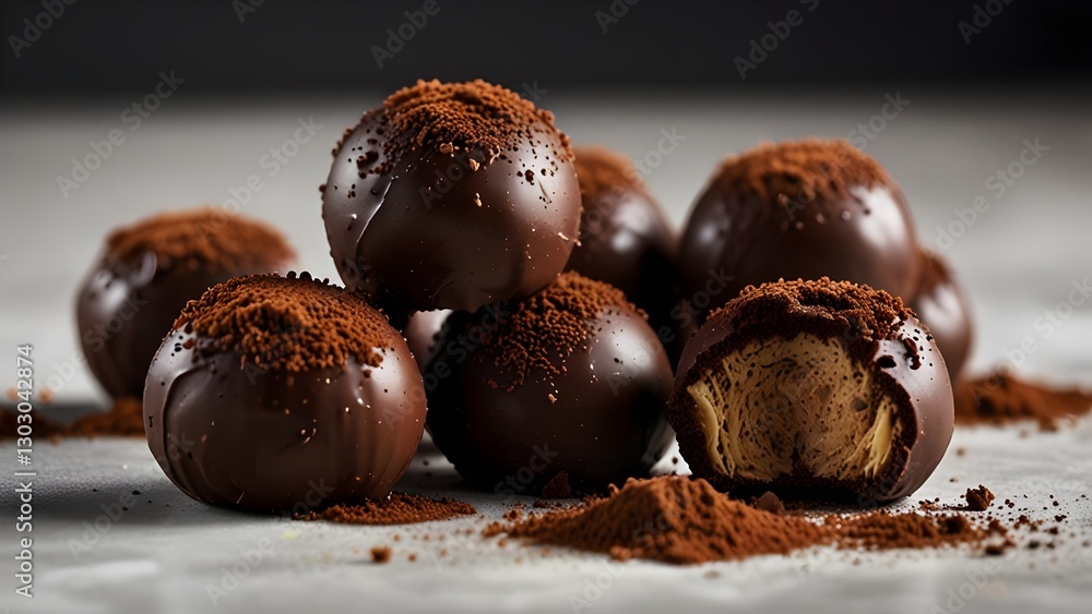 Premium dark chocolate truffles with a soft, rich ganache filling Premium dark chocolate truffles with a soft, rich ganache filling