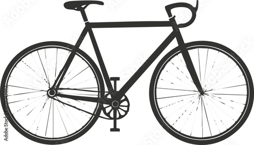 Silhouette of a bicycle with a simple design on a white background.