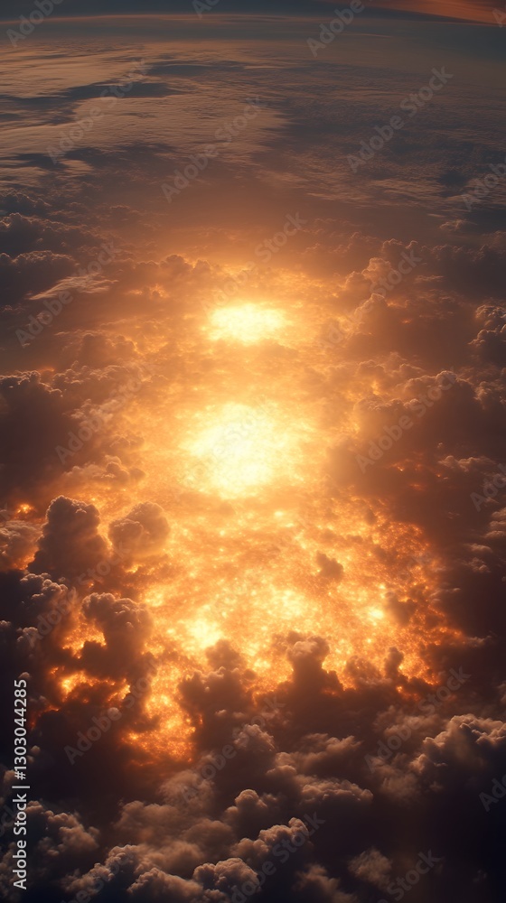 Obraz premium Sunrise through clouds, aerial view