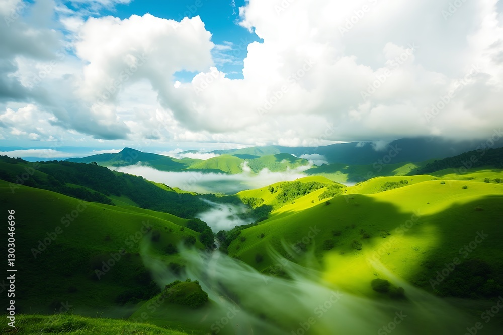 Obraz premium Vibrant Green Landscape with Lush Foliage and Twisting Vines Creating a Lush, Inviting Environment