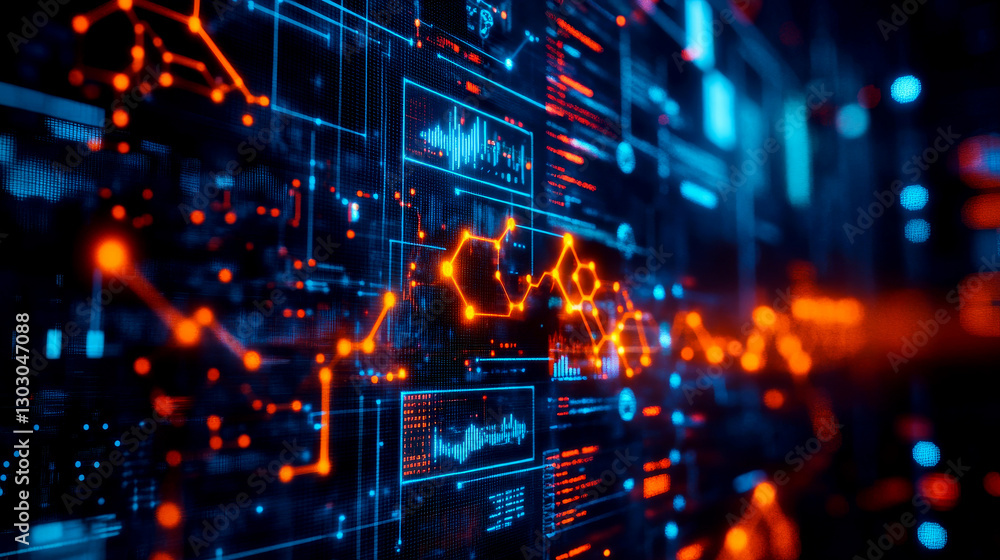 Obraz premium Digital data visualization with glowing lines and graphs