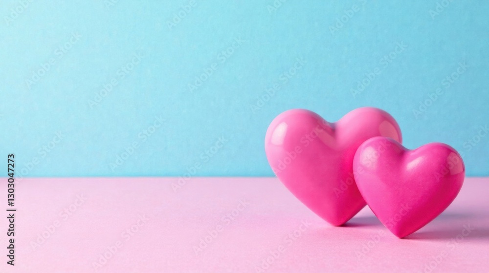 Obraz premium Two Pink Hearts on Pastel Background, a Symbol of Love and Affection