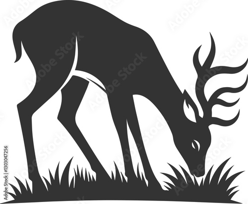 A deer bending down to nibble on grass animal silhouette vector