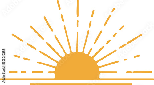 Minimalistic Sunrise Graphic: A stylized sun with rays in vibrant orange, perfect for inspirational designs and morning themes.