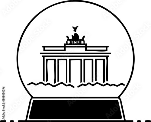 Minimalist snow globe illustration featuring the Brandenburg Gate, ideal for travel-themed designs and decor.
