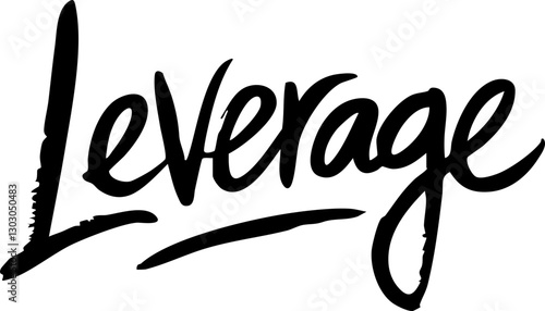 Artistic Handwritten Design of the Word 'Leverage' in Bold Black Brush Stroke Style