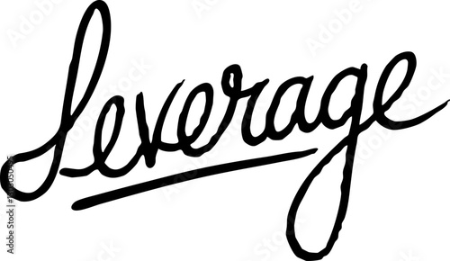 Stylized Script of 'Leverage' in Elegant Black Ink - Ideal for Branding and Design Projects