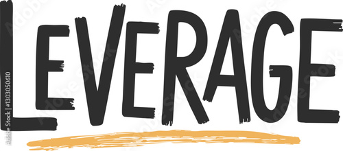 Handwritten 'Leverage' Logo: Bold Typography in Black and Orange on White Background, Perfect for Branding or Marketing Projects