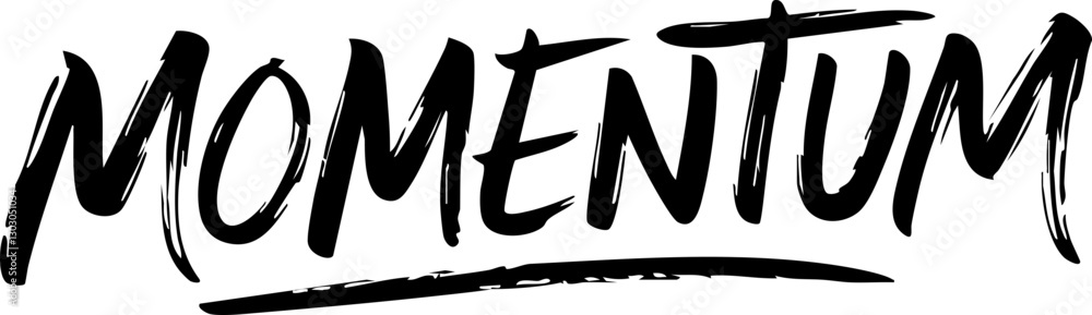 Dynamic vector graphic of the word 'Momentum' in bold black brush lettering, ideal for motivational designs and branding. Dynamic vector graphic of the word 'Momentum' in bold black brush lettering, ideal for motivational designs and branding.