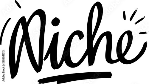 Stylish handwritten 'Niche' logo in bold black, perfect for branding or creative projects.