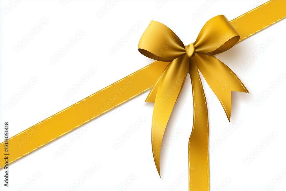 Golden ribbon with bow on white background, perfect for gifts and celebrations. This elegant design adds touch of sophistication to any occasion Golden ribbon with bow on white background, perfect for gifts and celebrations. This elegant design adds touch of sophistication to any occasion