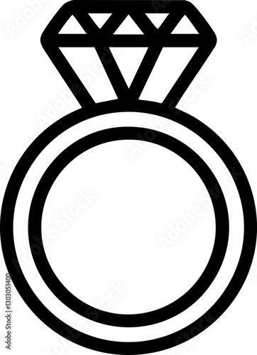 Stylized vector illustration of a simple engagement ring in black and white, ideal for wedding-related graphics and designs.