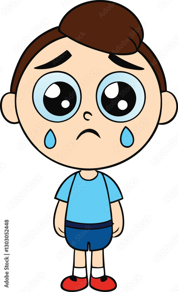 A cartoon boy with big, expressive eyes sheds tears, his face showing sadness and distress, as he wipes away tears, capturing a moment of vulnerability and emotion. A cartoon boy with big, expressive eyes sheds tears, his face showing sadness and distress, as he wipes away tears, capturing a moment of vulnerability and emotion.