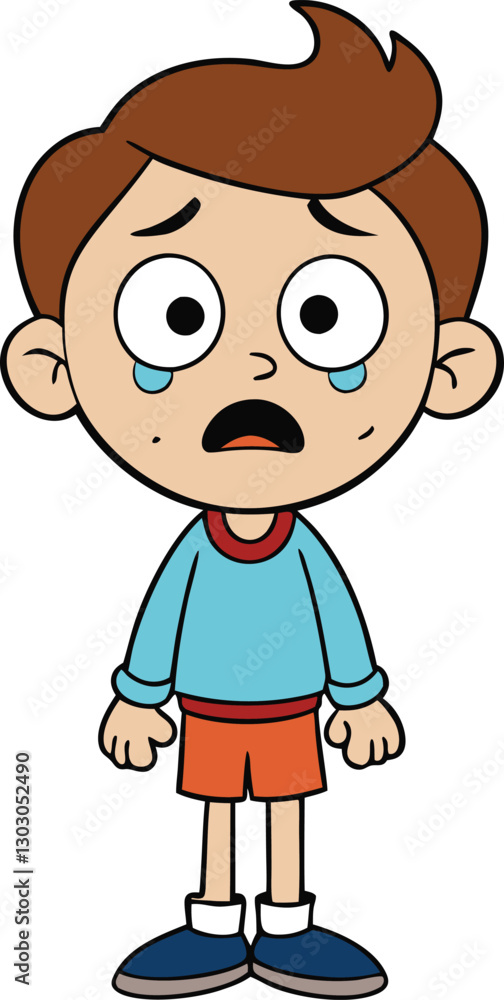 A cartoon boy with big, expressive eyes sheds tears, his face showing sadness and distress, as he wipes away tears, capturing a moment of vulnerability and emotion. A cartoon boy with big, expressive eyes sheds tears, his face showing sadness and distress, as he wipes away tears, capturing a moment of vulnerability and emotion.