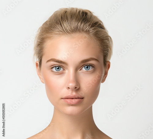 woman, blonde, head, face, beauty, beautiful, white, caucasian, hair, natural, skin, smooth, blue, eyes, mouth, lips, frontal, direct, neutral
