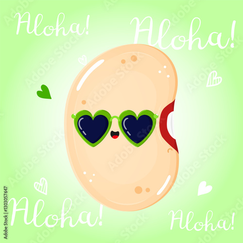 Adorable Bean Character. Heart Sunglasses Illustration