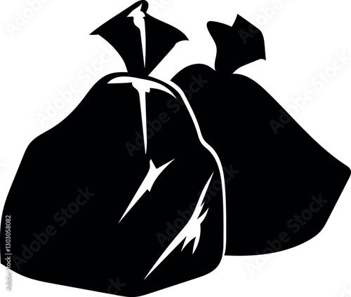Stylized silhouettes of two black garbage bags