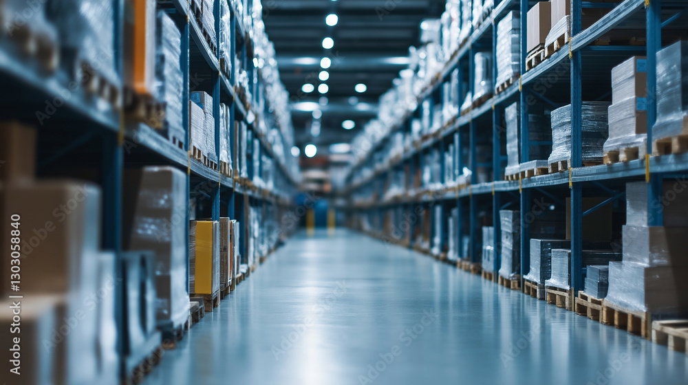 Rows of shelves in a massive warehouse filled with products, with workers efficiently picking and packing orders for shipment. Rows of shelves in a massive warehouse filled with products, with workers efficiently picking and packing orders for shipment.
