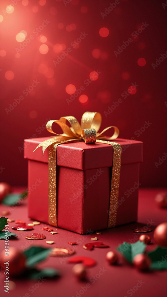 Luxurious Red Gift Box with Gold Ribbon on Velvet Background | Perfect for Holiday Marketing, Valentine's Day Promotions, and Festive Advertising Campaigns Luxurious Red Gift Box with Gold Ribbon on Velvet Background | Perfect for Holiday Marketing, Valentine's Day Promotions, and Festive Advertising Campaigns