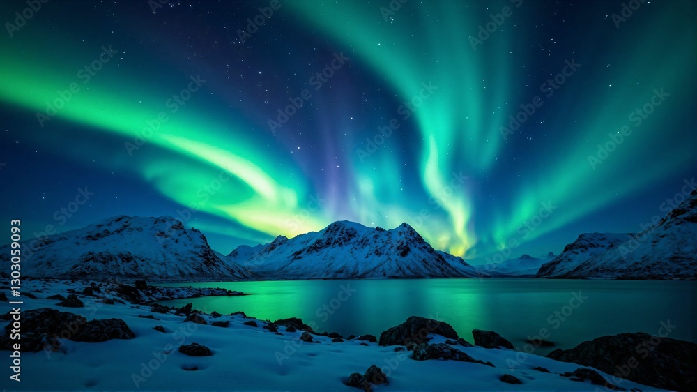 Stunning Aurora Over Arctic Mountains – A Majestic Display of Winter's Natural Beauty Under a Starry Night Sky Stunning Aurora Over Arctic Mountains – A Majestic Display of Winter's Natural Beauty Under a Starry Night Sky