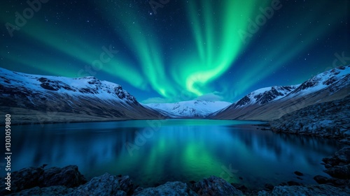 Wallpaper Mural Stunning Aurora Over Arctic Mountains – A Majestic Display of Winter's Natural Beauty Under a Starry Night Sky Torontodigital.ca