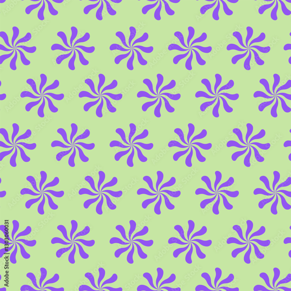 Vector seamless pattern with blue swirl flowers on a light green background Vector seamless pattern with blue swirl flowers on a light green background