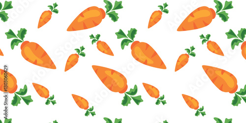 Сarrot seamless pattern with vibrant green leaves perfect for food and vegetable themed designs, ideal for packaging, branding, website backgrounds, textiles, and more in eco friendly