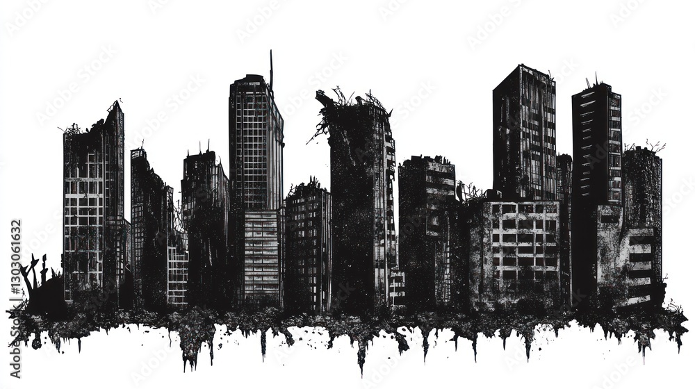 Post-Apocalyptic Cityscape: A Monochromatic Ruin Post-Apocalyptic Cityscape: A Monochromatic Ruin