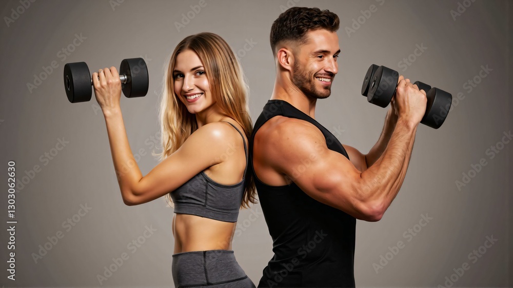 Motivated Couple Working Out Together with Dumbbells – Strength Training and Fitness Goals for a Healthy Lifestyle Motivated Couple Working Out Together with Dumbbells – Strength Training and Fitness Goals for a Healthy Lifestyle