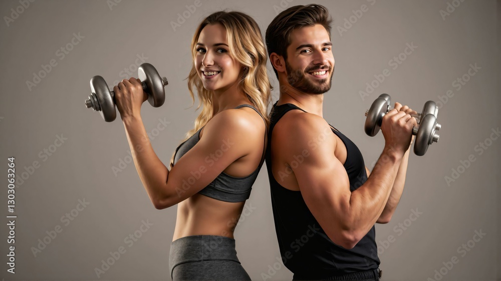 Happy and Athletic Couple Lifting Weights Together – Strong, Fit, and Motivated for a Healthy and Active Lifestyle Happy and Athletic Couple Lifting Weights Together – Strong, Fit, and Motivated for a Healthy and Active Lifestyle