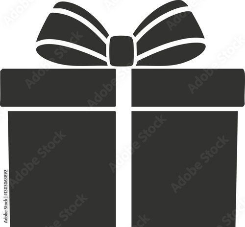 Silhouette of a gift box with a ribbon and bow on top.