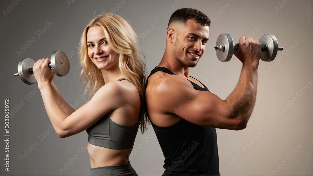 Fit and Strong Couple Smiling While Training with Dumbbells – Motivational Fitness Lifestyle for Strength and Wellness Fit and Strong Couple Smiling While Training with Dumbbells – Motivational Fitness Lifestyle for Strength and Wellness